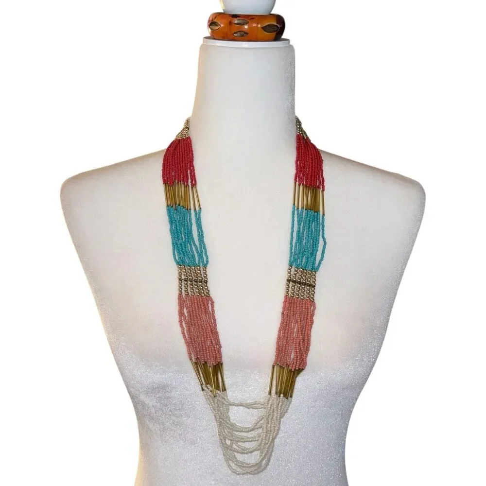 Vibrant multi-colored beaded necklace and bracelet bundle